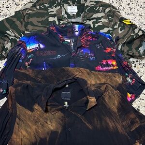 All 3 Camouflage and Graphic Button-Up Shirts